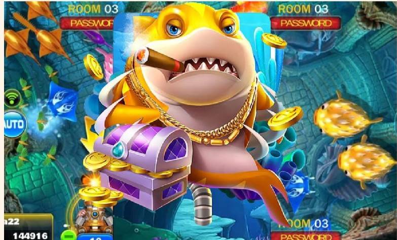 ภาพเกมยิงปลาพร้อมเอฟเฟกต์ใต้น้ำและเป้าหมายบนหน้าจอ